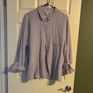 Nine West Lavender Textured Button-Down Shirt